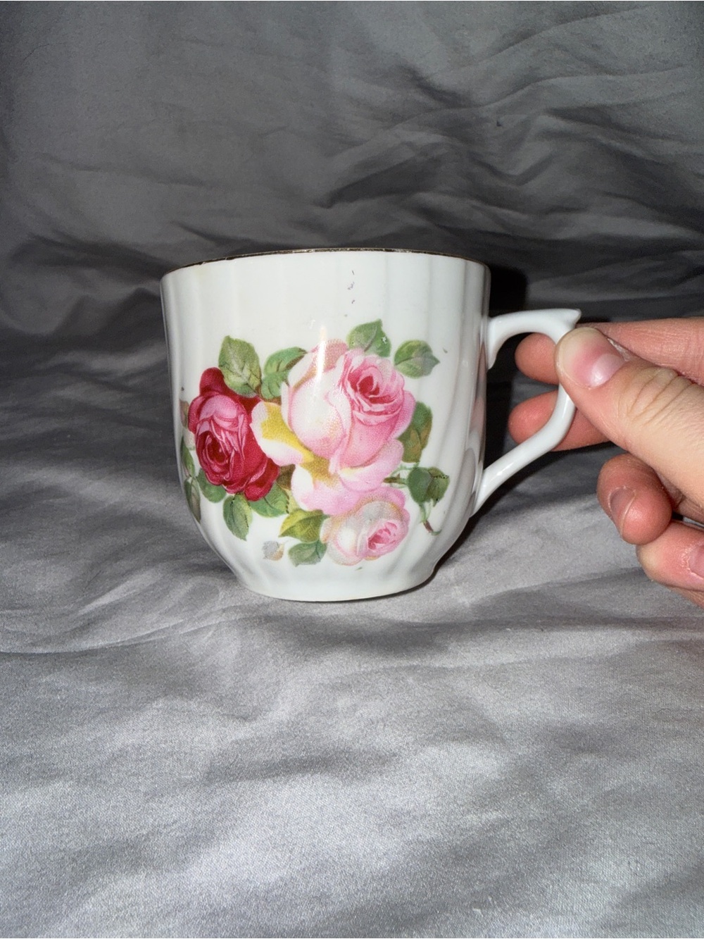 Made in Germany Vintage 1970s Porcelain Rose Floral Mug, 8 oz, Painted